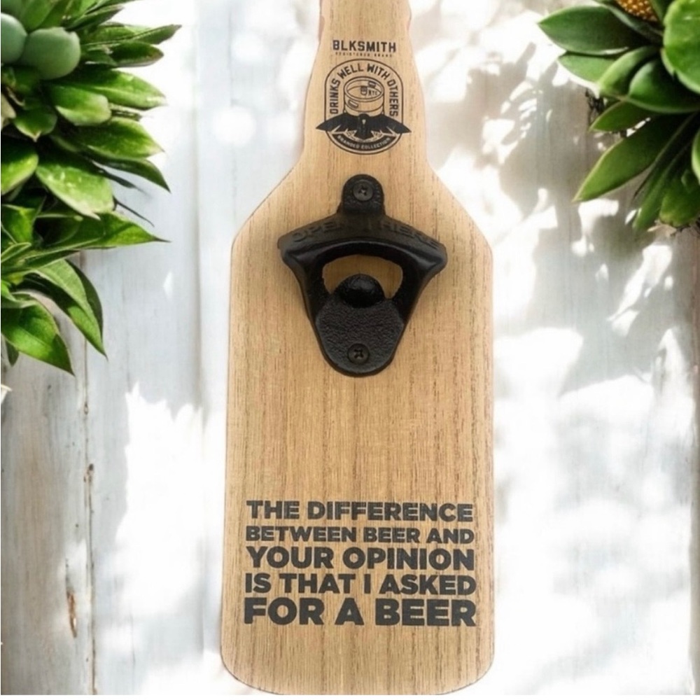 Blacksmith Solid Wood and Cast Iron Funny Bottle Opener NWT Wall Mounted